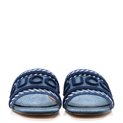 Gucci Plain Spain Denim Logo Slide Sandals 37 Light Blue 2 of 10