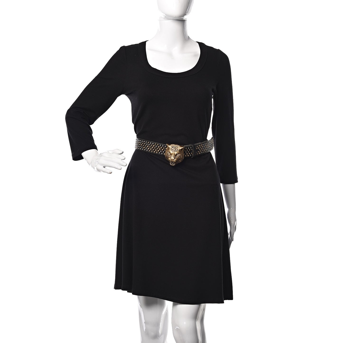 Calfskin Studded Feline Belt 90 36 Black