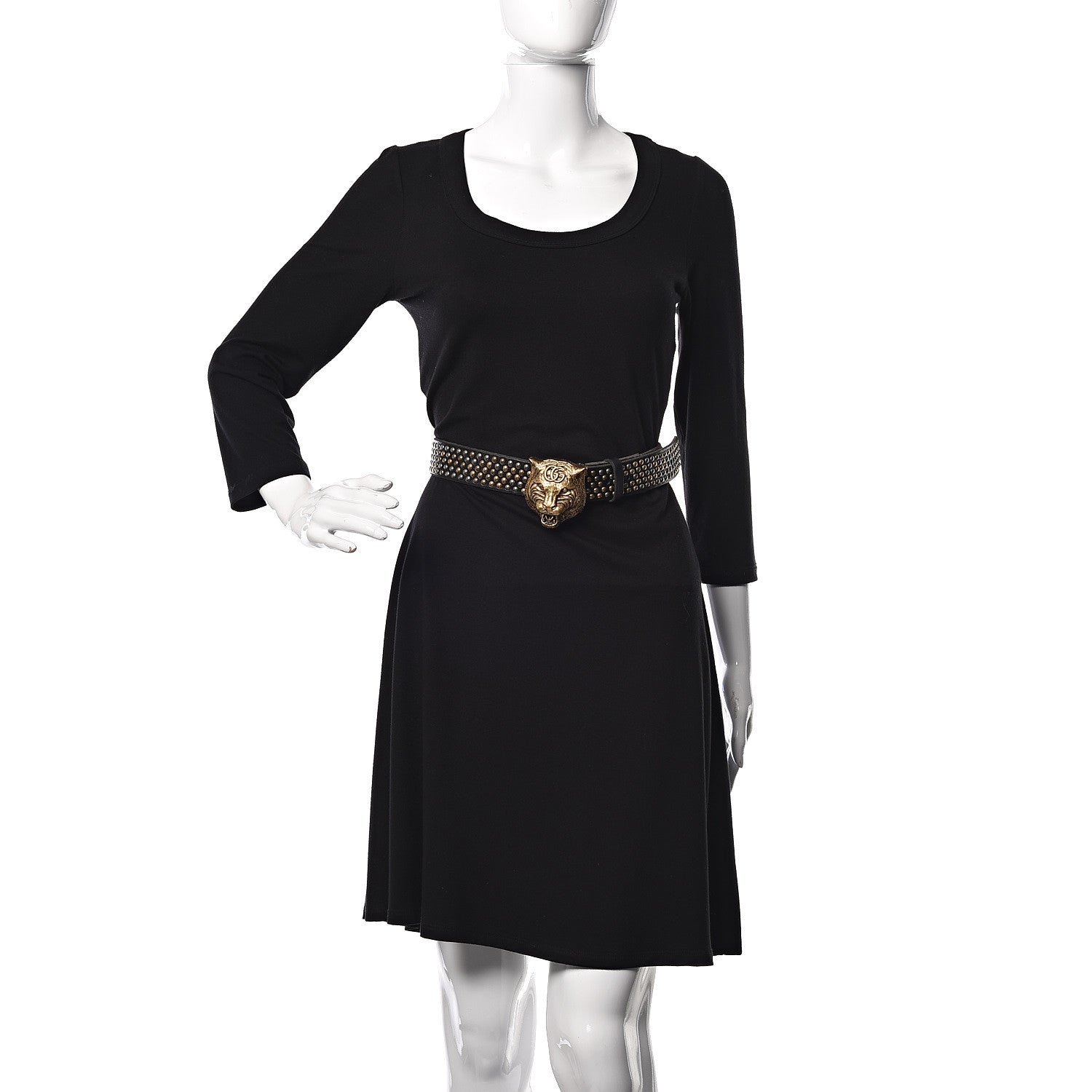 Gucci Calfskin Studded Feline Belt 90 36 Black 2 of 6