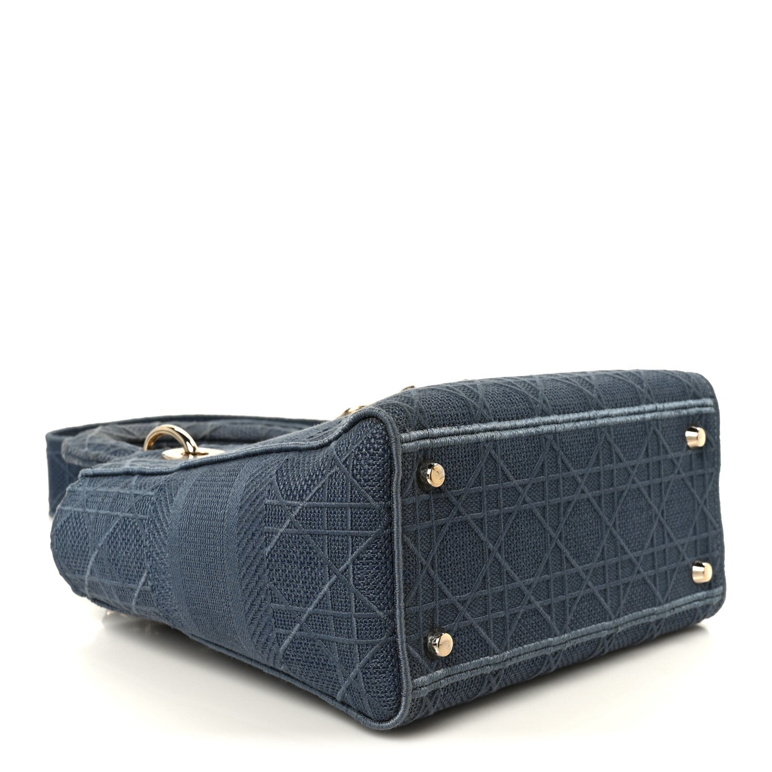 Christian Dior Canvas Embroidered Cannage Medium Lady D-Lite Denim Blue 4 of 10