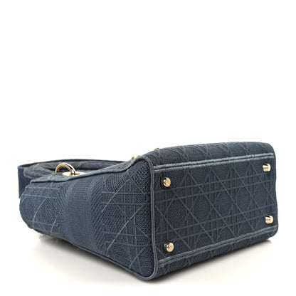 Christian Dior Canvas Embroidered Cannage Medium Lady D-Lite Denim Blue 4 of 10