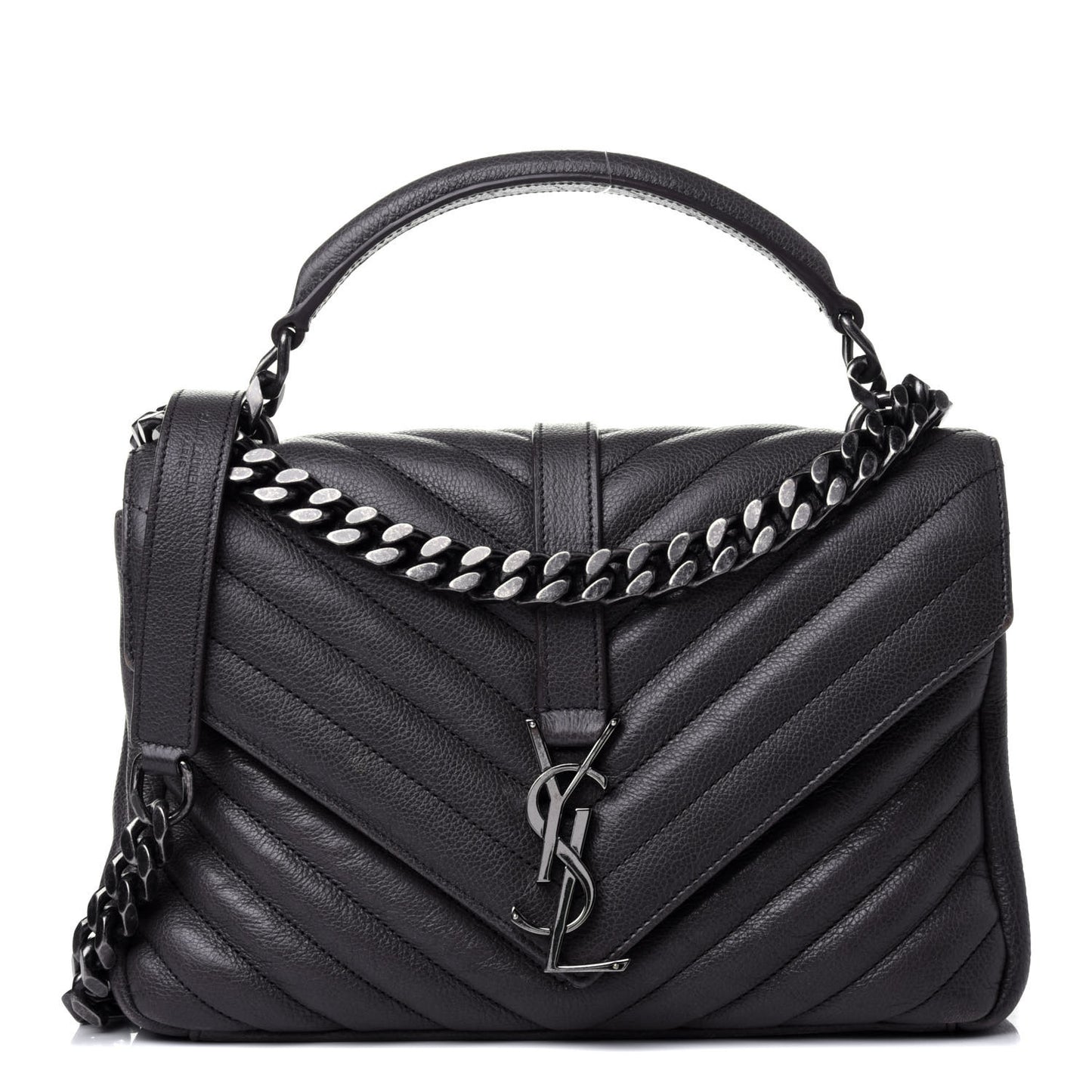 Grained Calfskin Matelasse Chevron Monogram Medium College Bag Grey