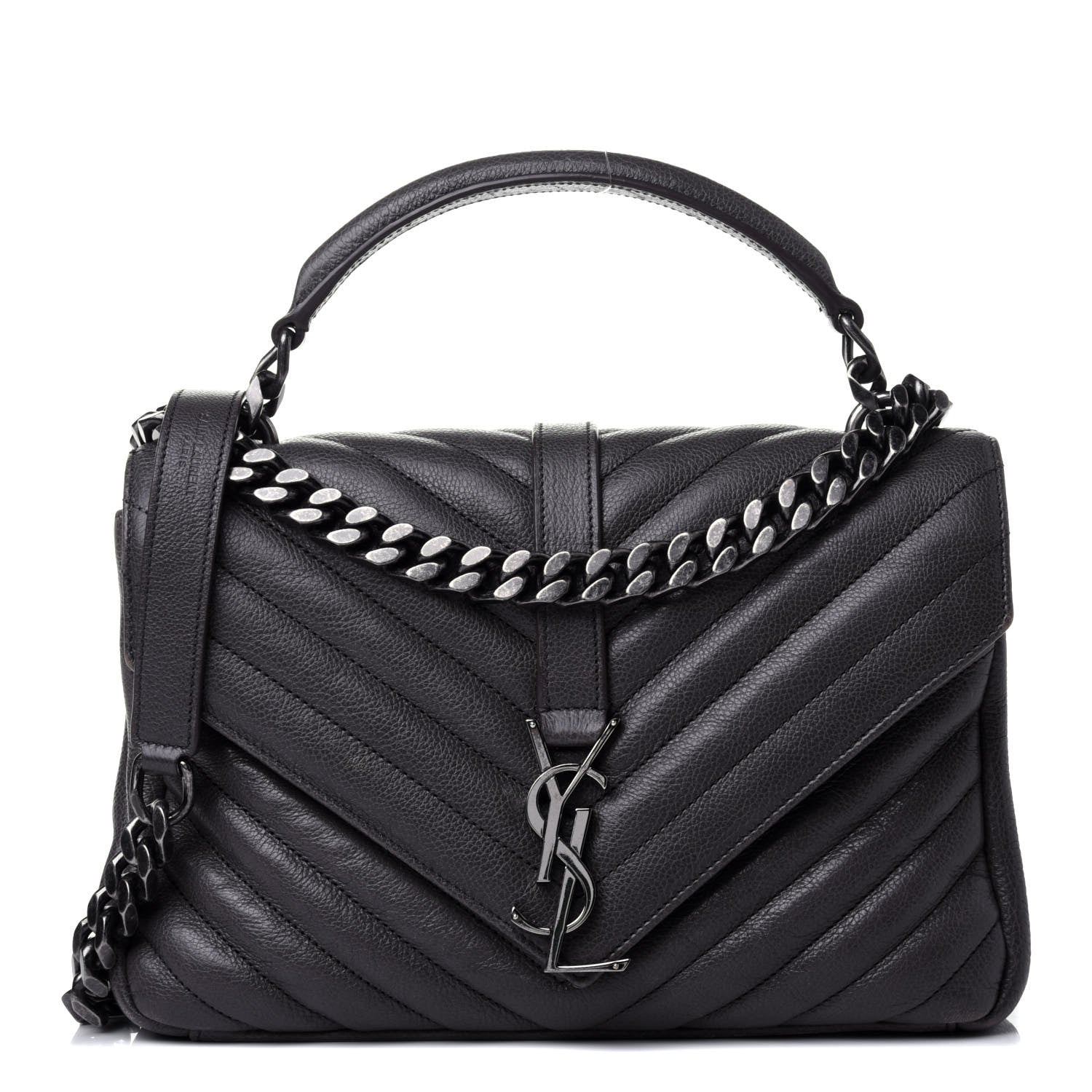 Saint Laurent Grained Calfskin Matelasse Chevron Monogram Medium College Bag Grey 1 of 4