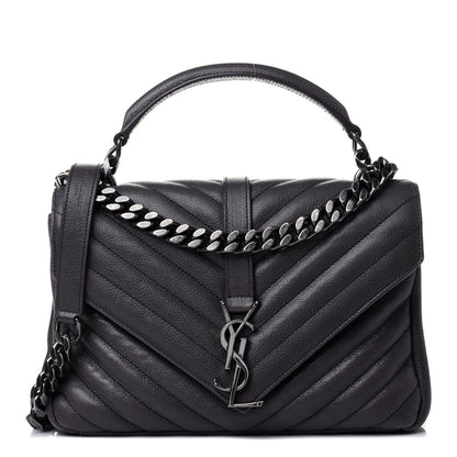 Saint Laurent Grained Calfskin Matelasse Chevron Monogram Medium College Bag Grey 1 of 4