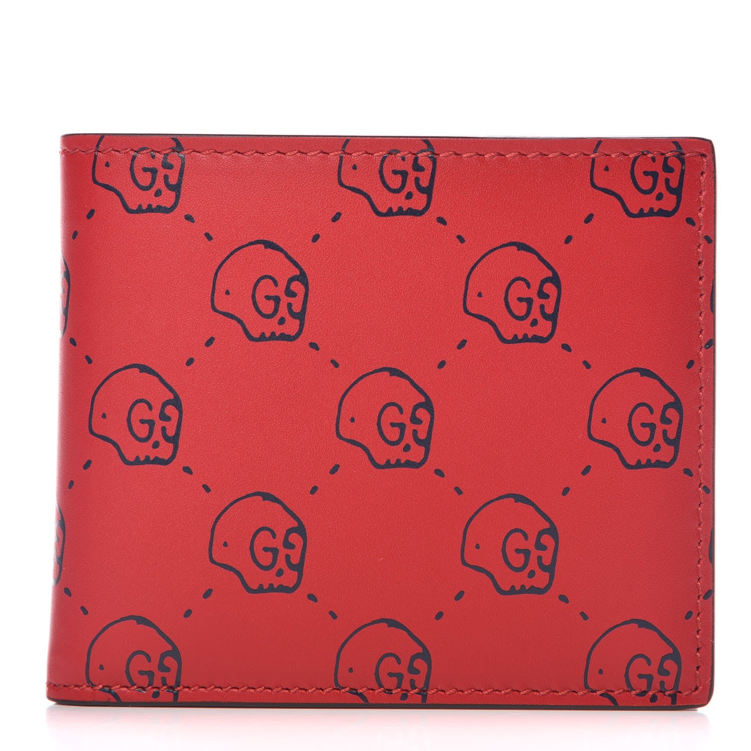 Gucci Calfskin GucciGhost Hamlet Skull Wallet Hibiscus Red 356101