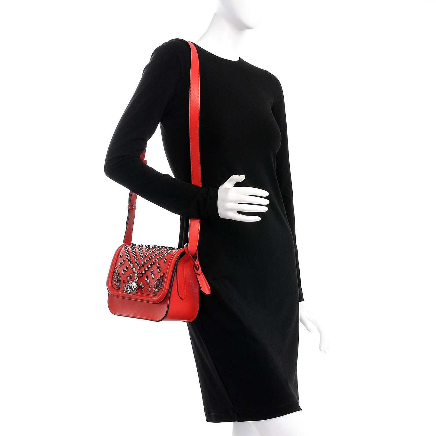 Calfskin Studded Small Padlock Crossbody Bag Red