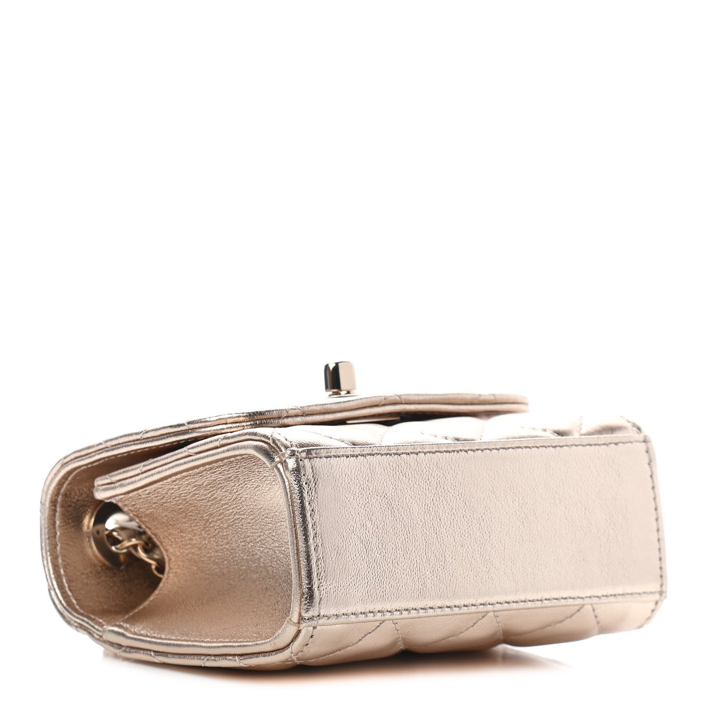Metallic Lambskin Quilted Mini Trendy CC Clutch With Chain Gold