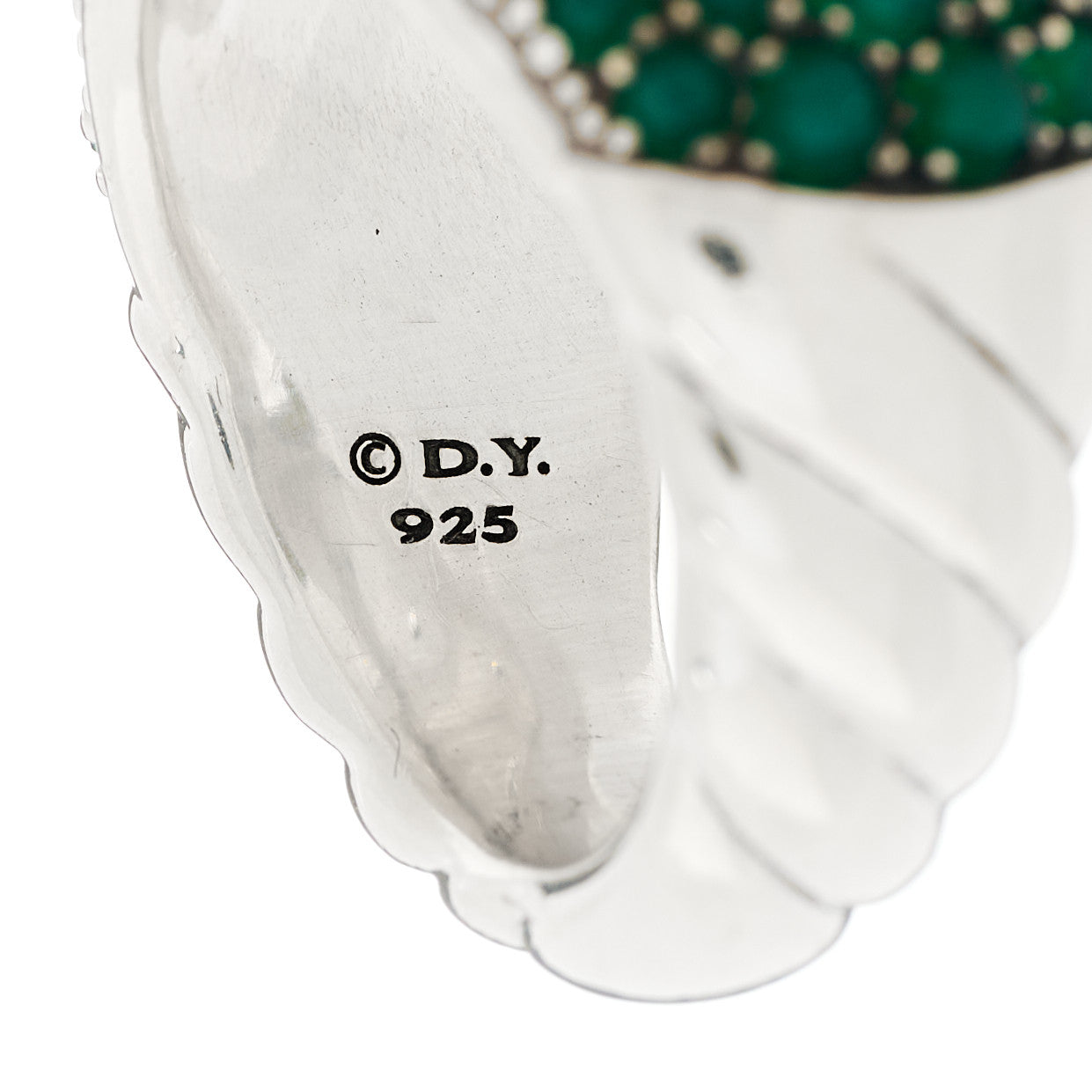 Sterling Silver Diamond Green Onyx Cable Berries Dome Ring 54 7