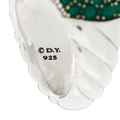 David Yurman Sterling Silver Diamond Green Onyx Cable Berries Dome Ring 54 7 5 of 5