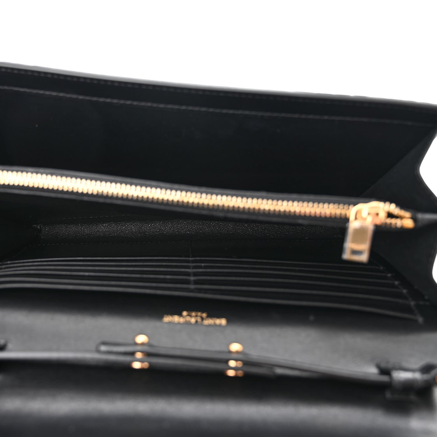 Saint Laurent Calfskin Crocodile Embossed Cassandre Wallet On Chain WOC Black 5 of 11