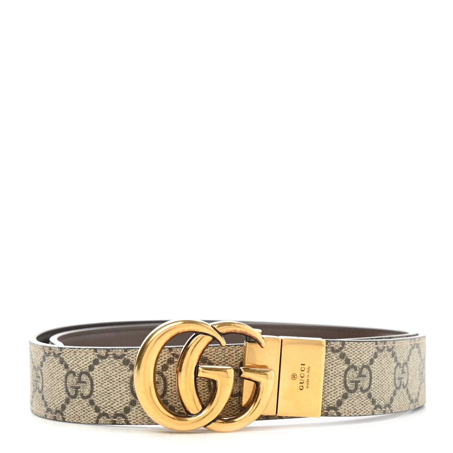 Gucci GG Supreme Monogram Plutone Calfskin Double G Reversible 30mm Belt 85 34 Beige Ebony New Acero 1 of 5
