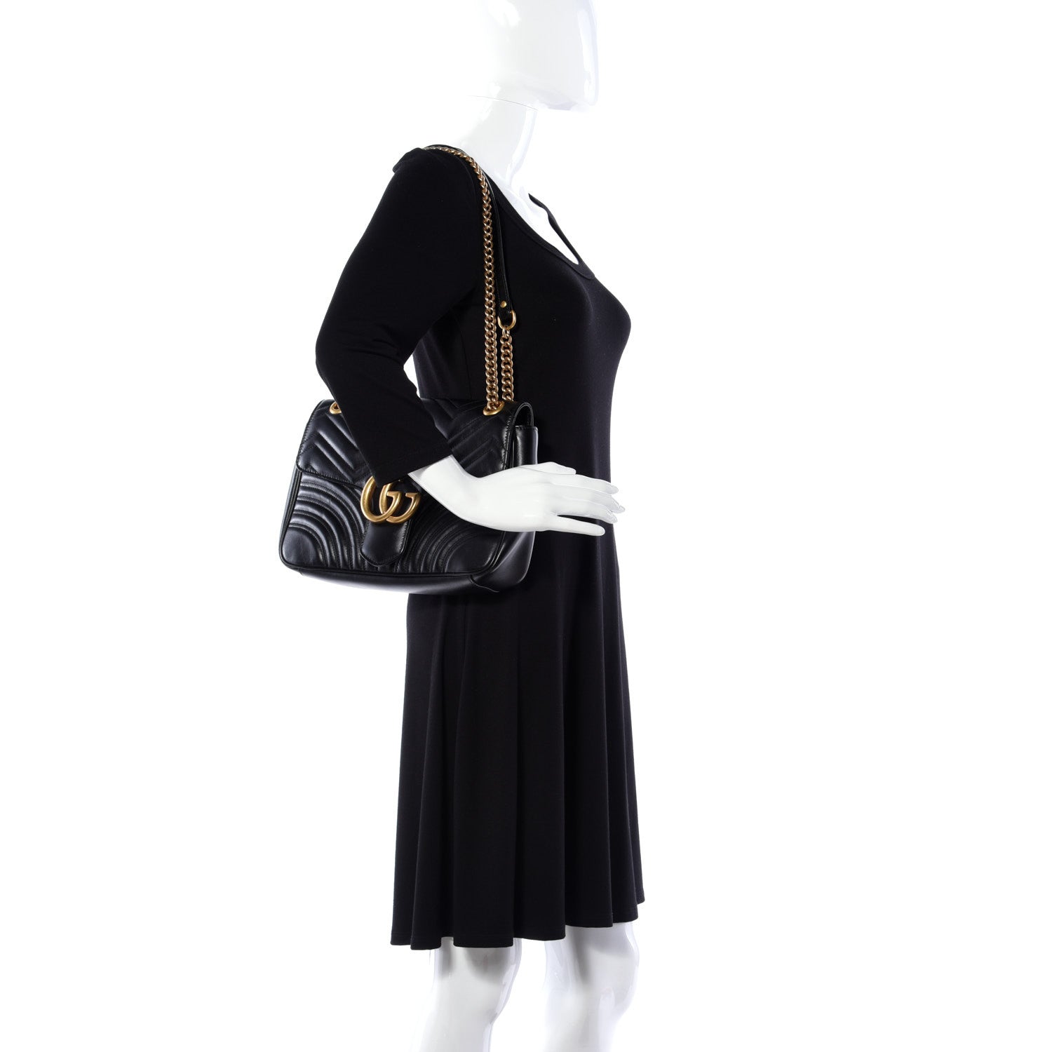 Gucci Calfskin Matelasse Medium GG Marmont Shoulder Bag Black 2 of 15