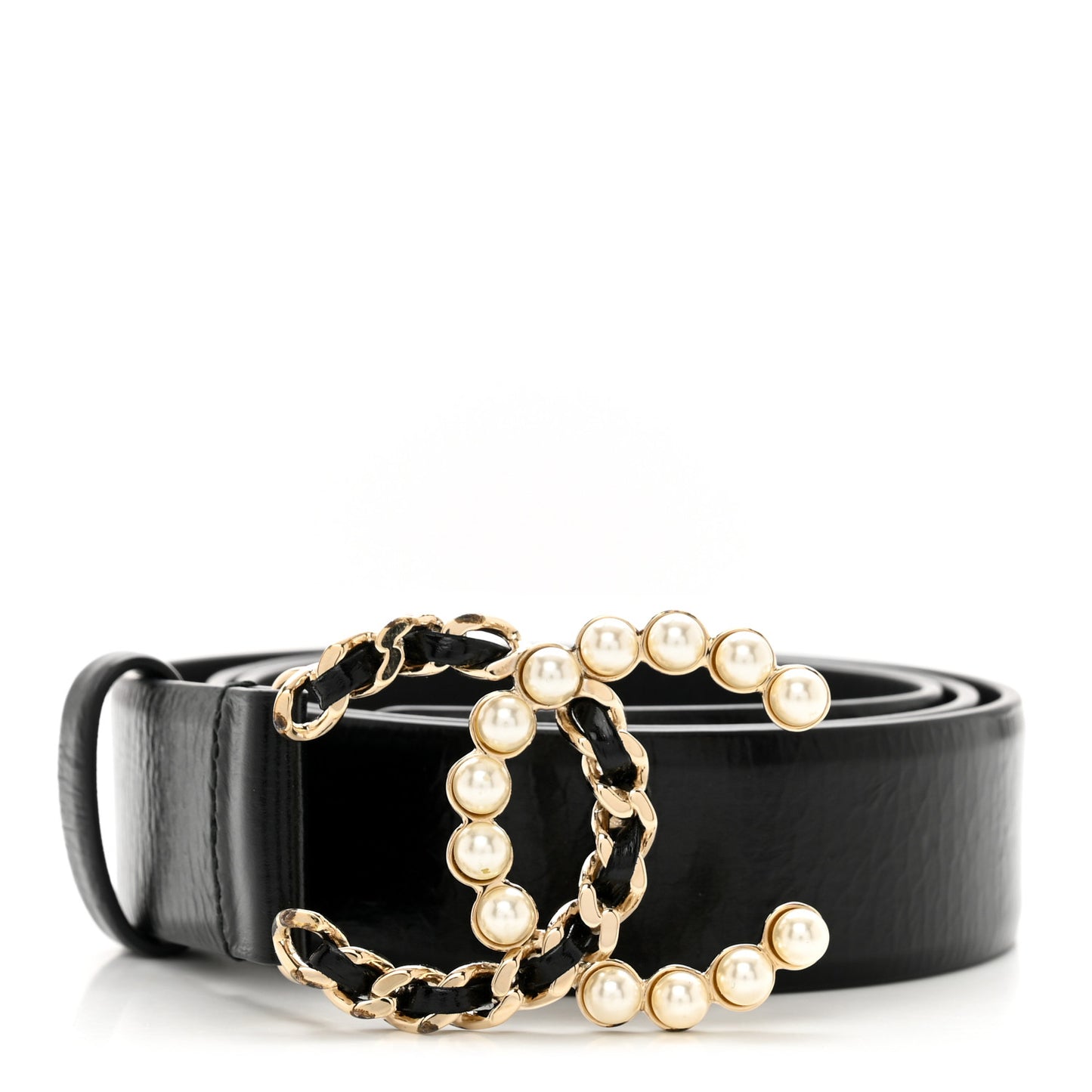 Crumpled Calfskin Lambskin Pearl CC Belt 80 32 Black