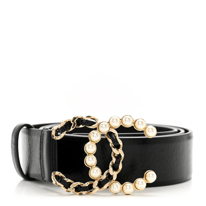 Chanel Crumpled Calfskin Lambskin Pearl CC Belt 80 32 Black 1 of 7