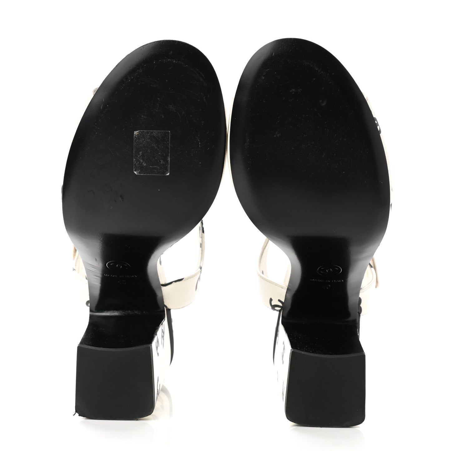 Printed Lambskin CC Sandals 40 White Black