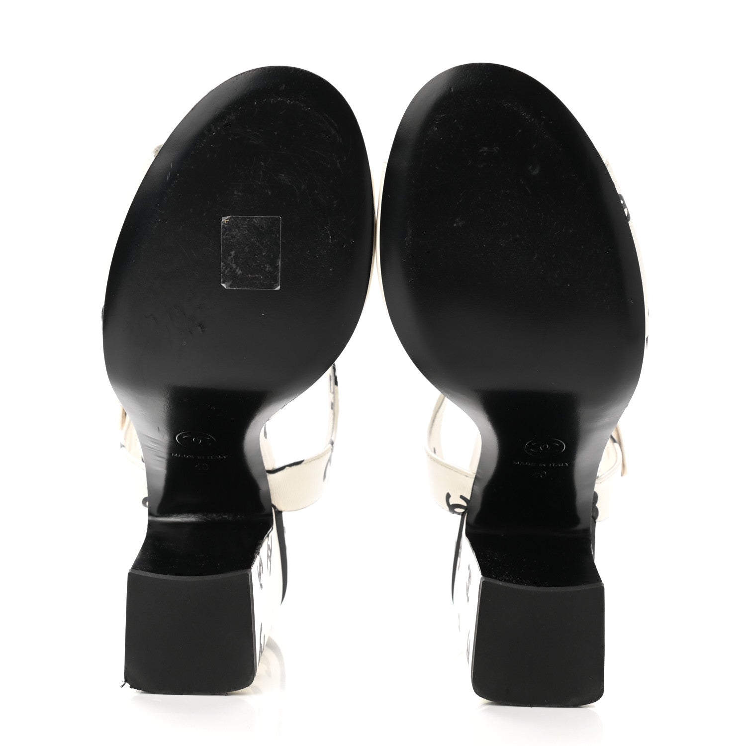 Chanel Printed Lambskin CC Sandals 40 White Black 5 of 13