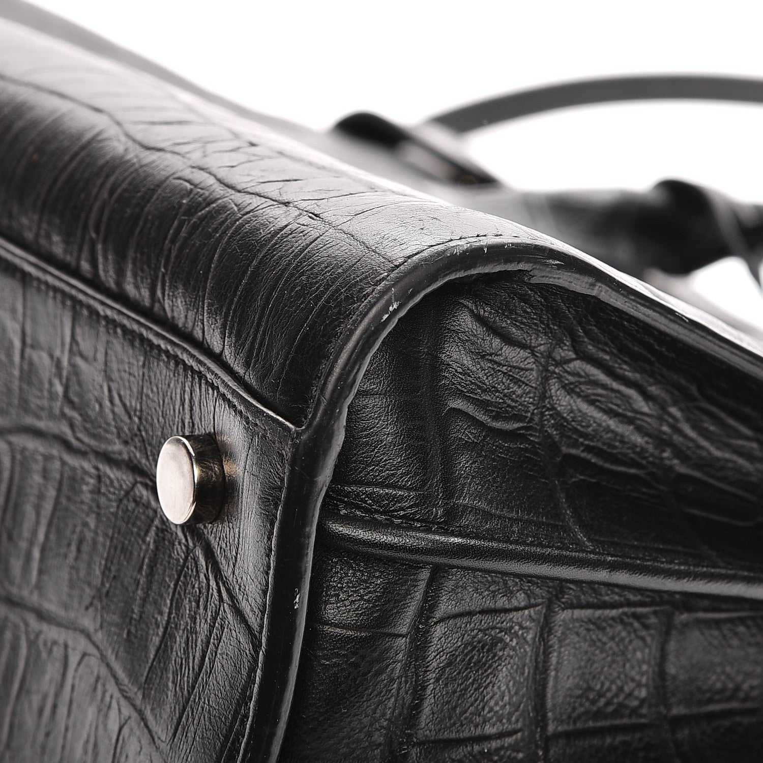 Saint Laurent Calfskin Crocodile Embossed Small Sac de Jour Black 12 of 13