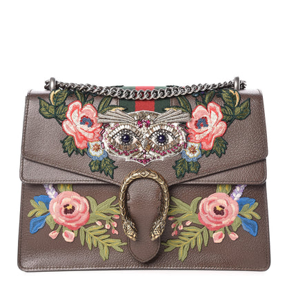 Gucci Calfskin Web Owl Embroidered Medium Dionysus Shoulder Bag New Acero Multicolor 1 of 11