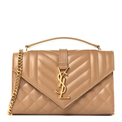 Saint Laurent Grain De Poudre Textured Mixed Matelasse Triquilt Small Monogram Satchel Dark Beige 1 of 11