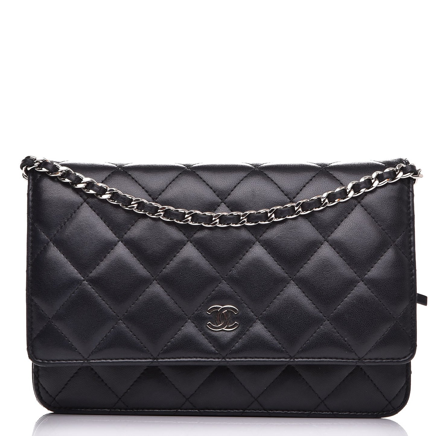 Lambskin Quilted Wallet On Chain WOC Black