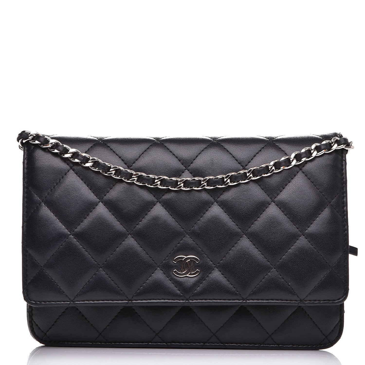 Chanel Lambskin Quilted Wallet On Chain WOC Black 1 of 8