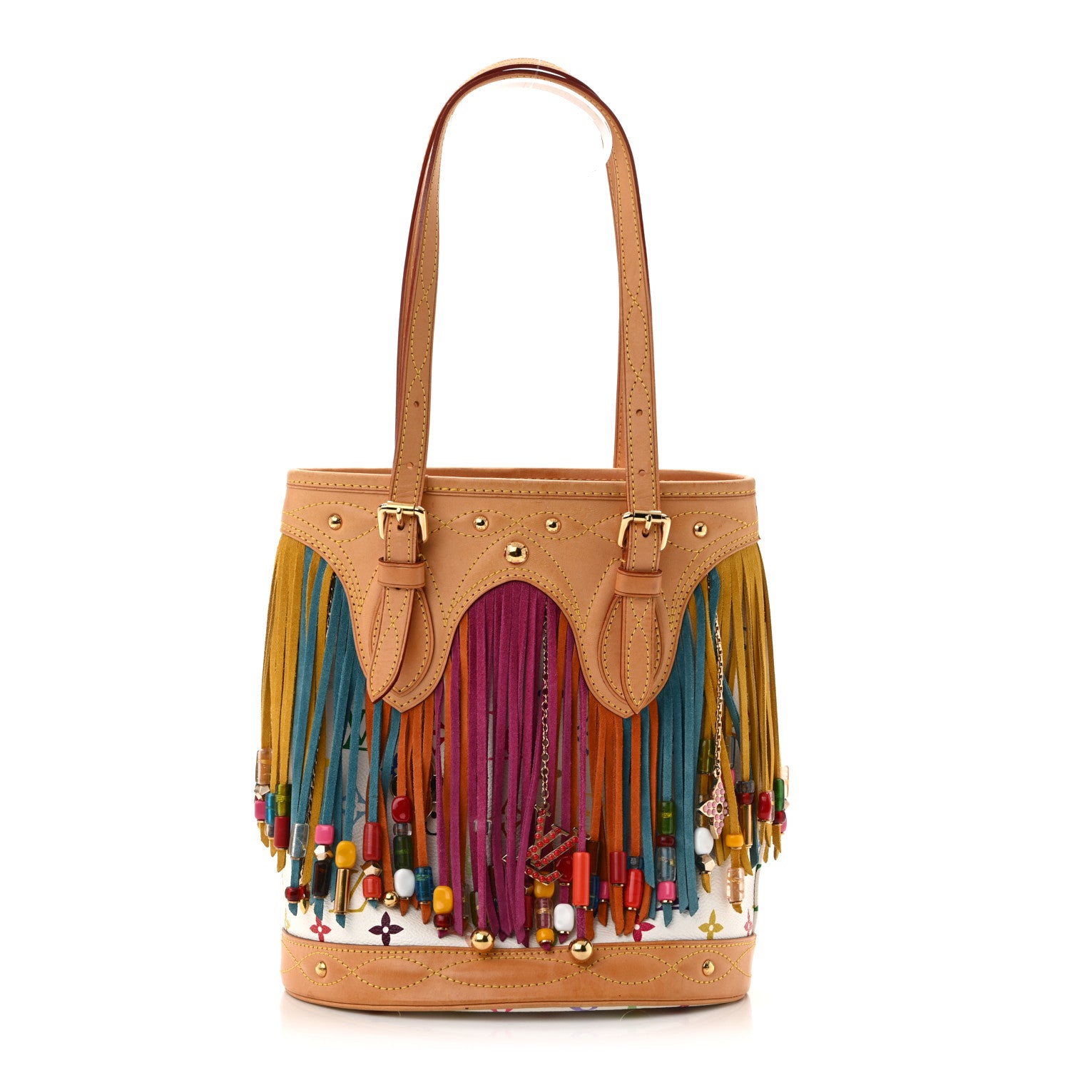 Louis Vuitton Monogram Multicolor Fringe Bucket White 1 of 13