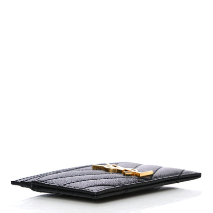 Saint Laurent Grain De Poudre Matelasse Chevron Monogram Credit Card Case Black 4 of 10
