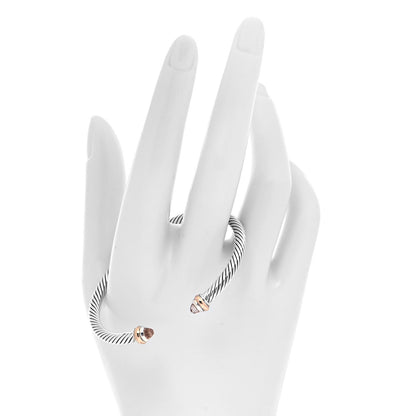 David Yurman Sterling Silver 18K Rose Gold Morganite 4mm Cable Classics Bracelet 2 of 5