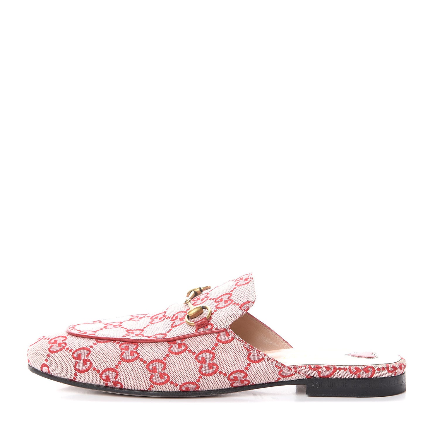 Canvas GG Monogram Horsebit Womens Princetown Slippers 38 Gardenia Hibiscus Red