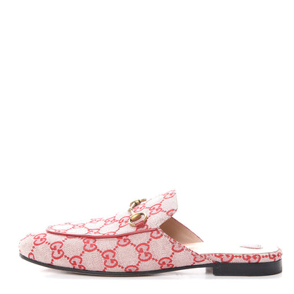 Gucci Canvas GG Monogram Horsebit Womens Princetown Slippers 38 Gardenia Hibiscus Red 1 of 7