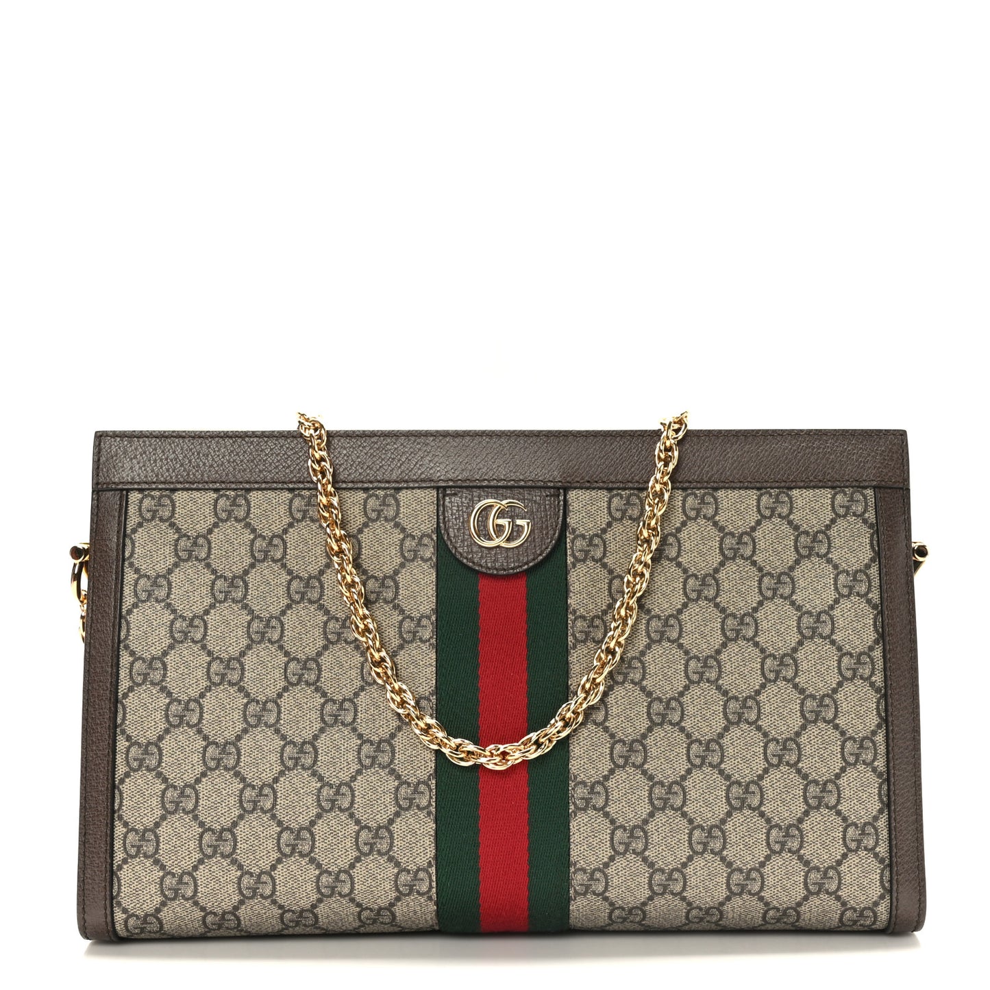 GG Supreme Monogram Web Medium Ophidia Chain Shoulder Bag Brown