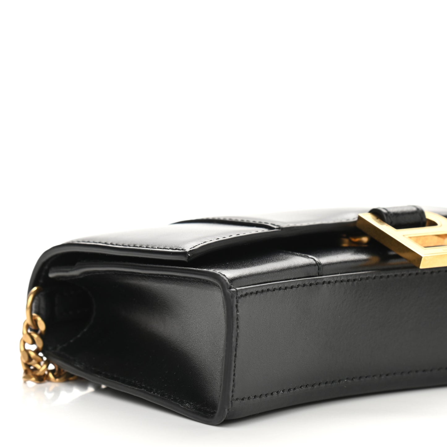 Shiny Box Calfskin Hourglass Chain Bag Black