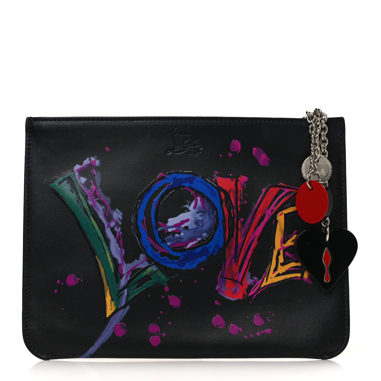 Christian Louboutin Calfskin Loubicute In Love Charms Clutch Black 1 of 6