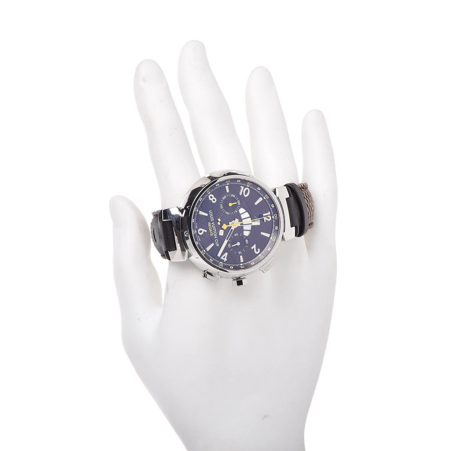 Stainless Steel Calfskin 44mm Tambour Regate Chronograph Automatic Watch Brown