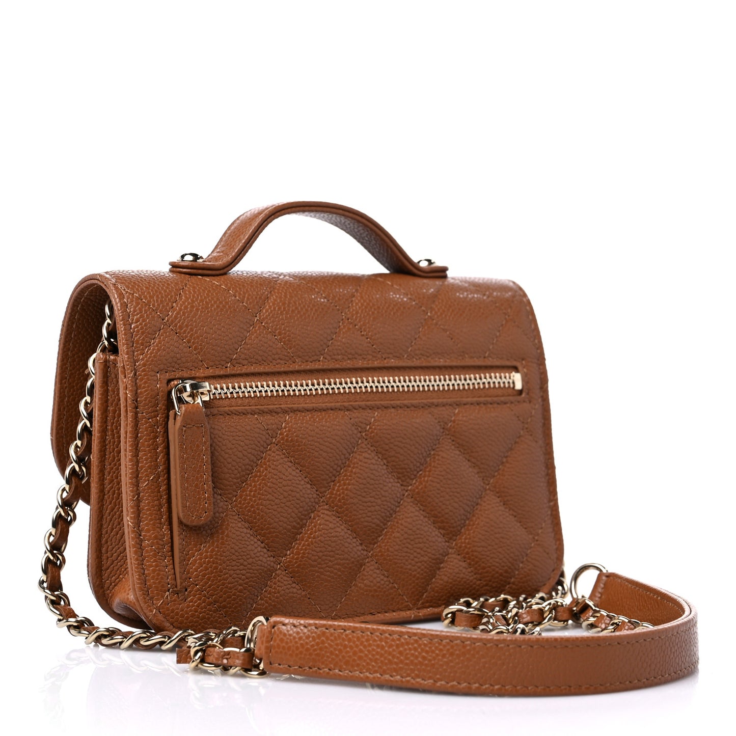 Caviar Quilted Business Affinity Clutch With Chain Flap Camel