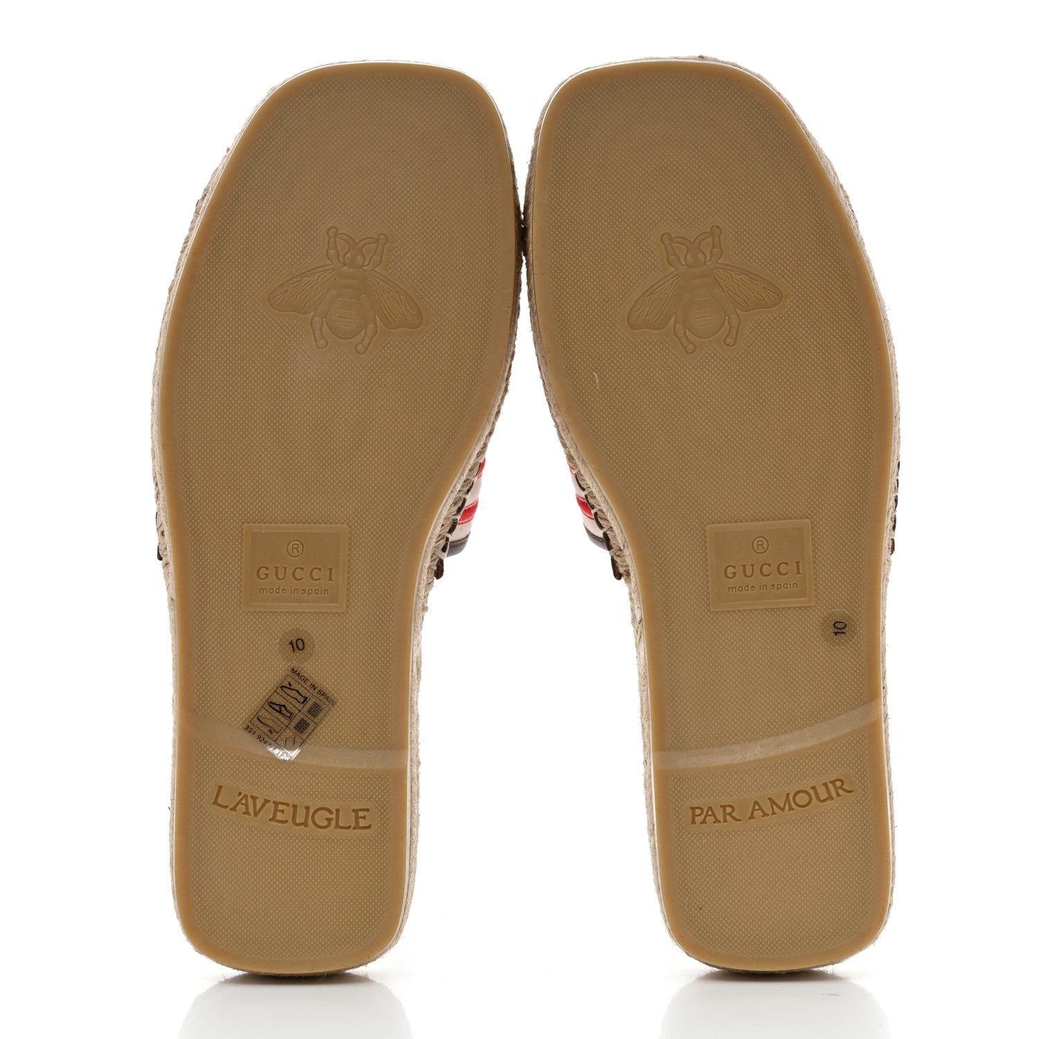 Gucci Canvas Miro Soft Calfskin Striped Mens Espadrille Flat Slide Sandals 10 Greggio Brown Sugar 5 of 9