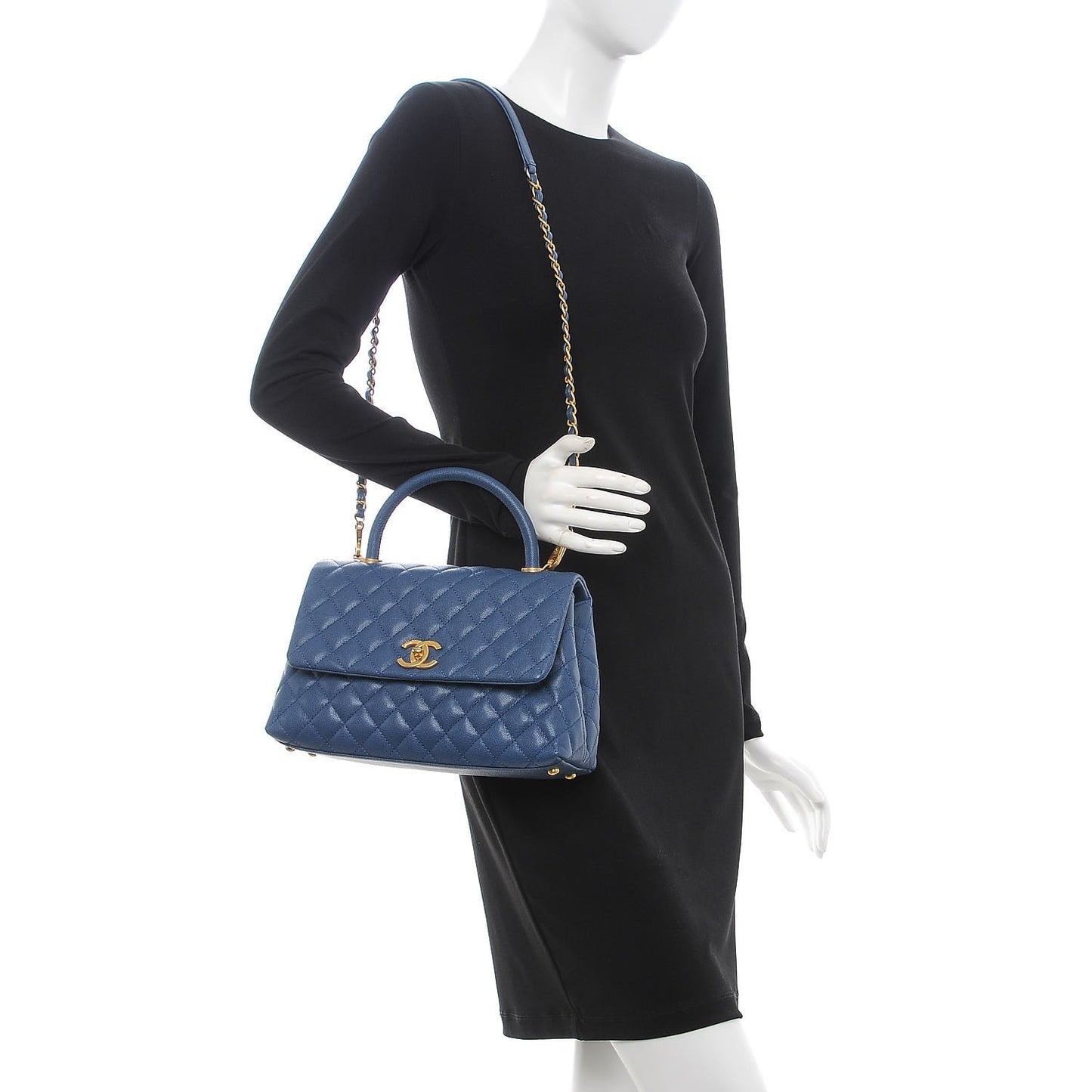 Caviar Quilted Small Coco Handle Flap Blue