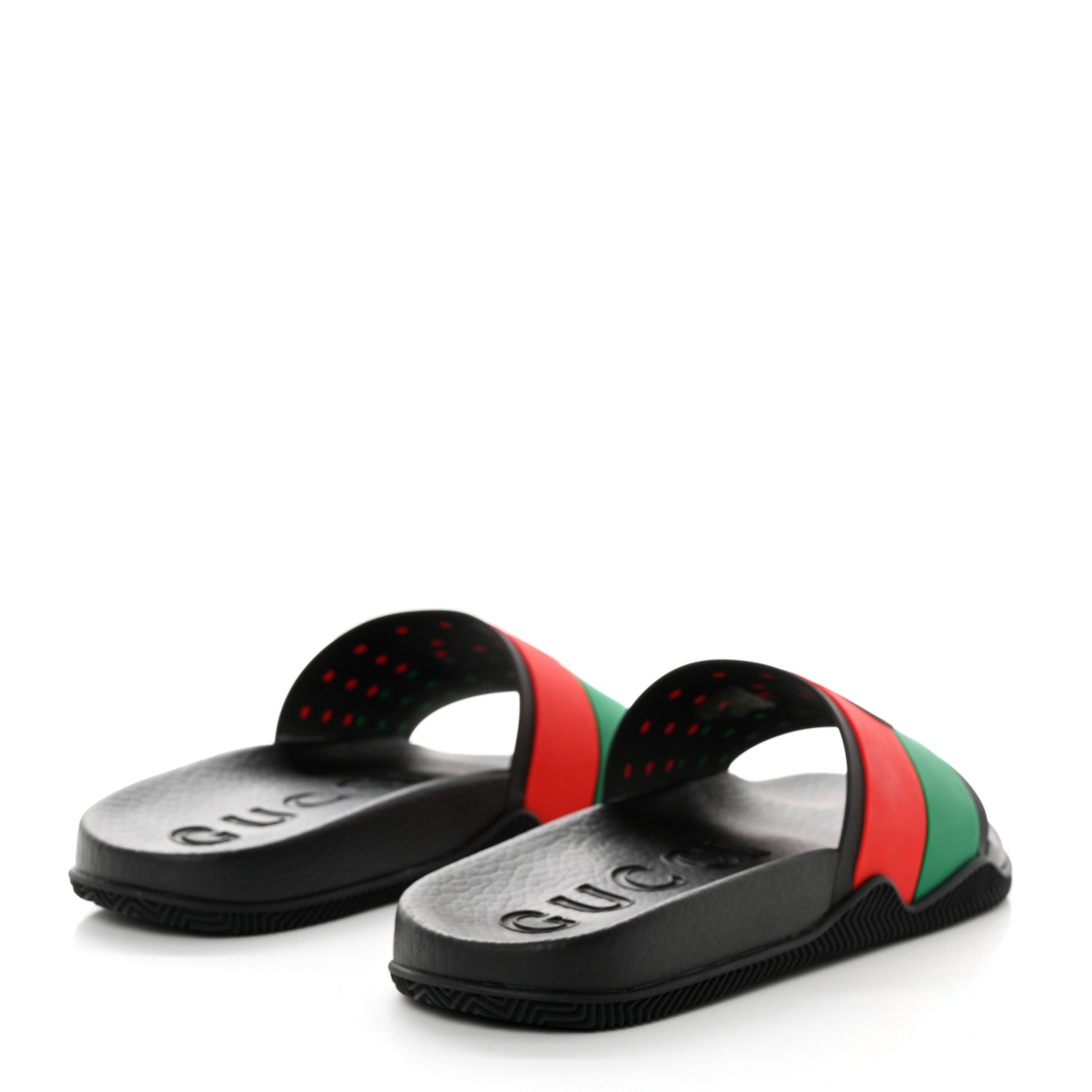 Gucci Rubber Web Womens Interlocking G Slide Sandals 39 Black Green Red 4 of 9