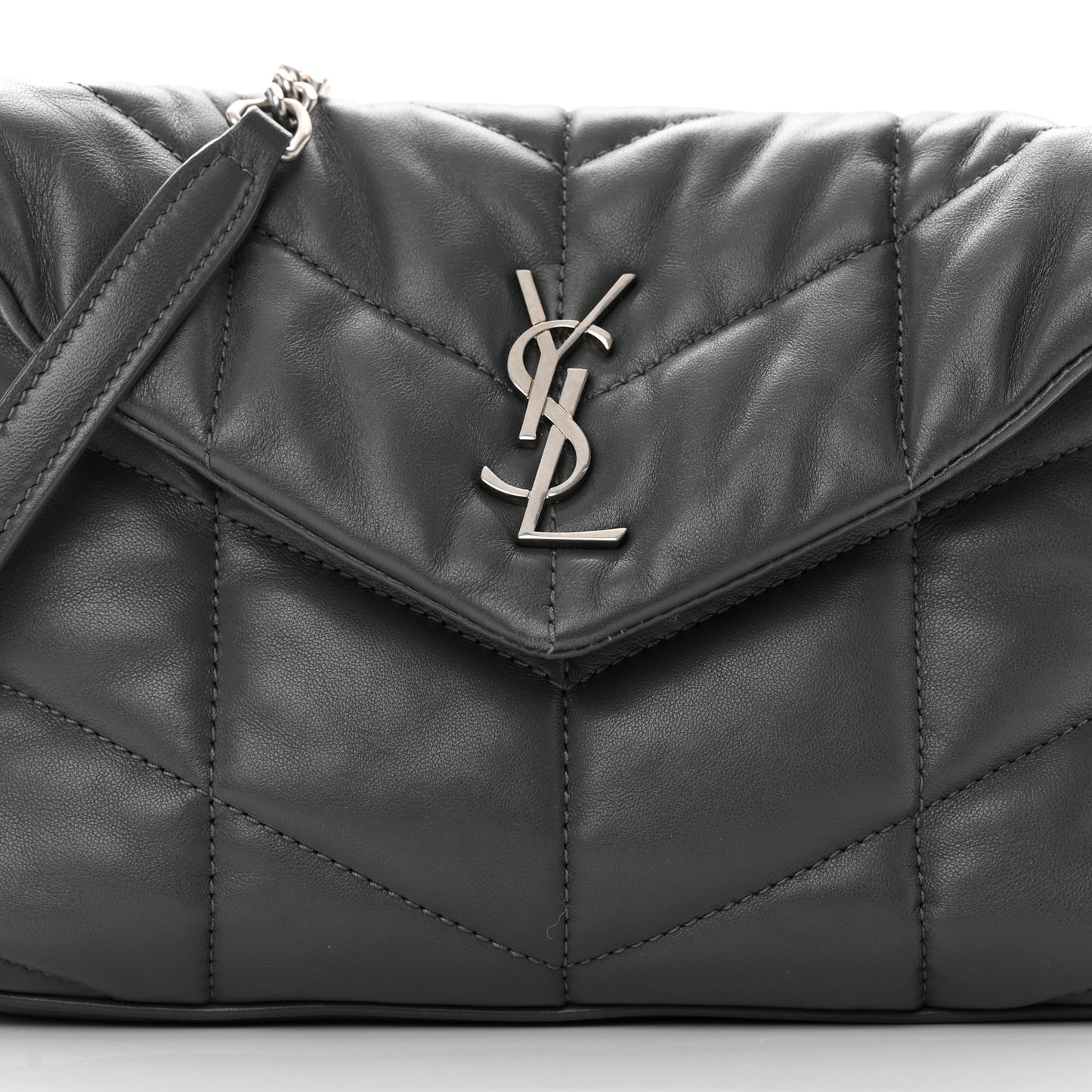 Lambskin Quilted Mini Loulou Puffer Monogram Chain Satchel Storm