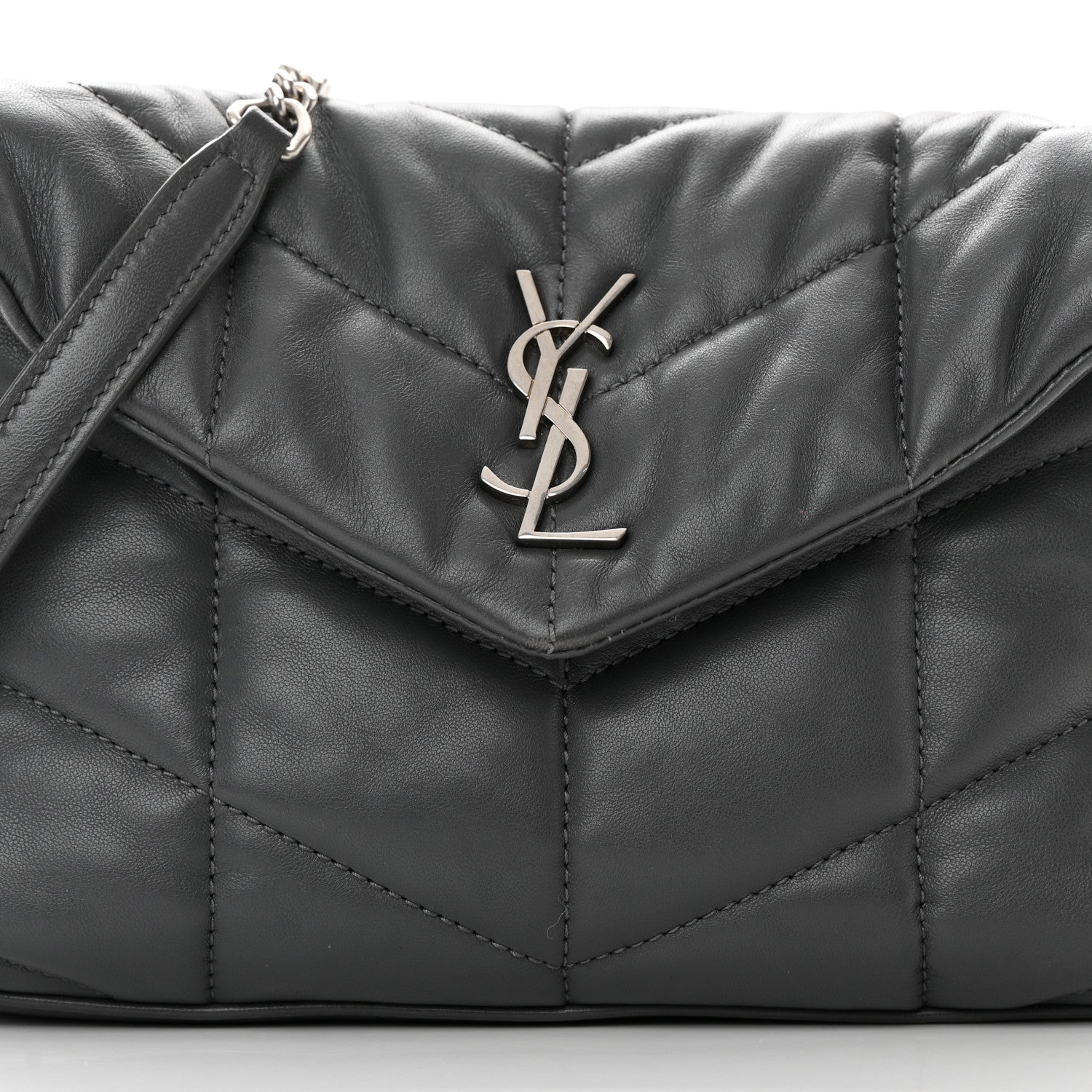 Saint Laurent Lambskin Quilted Mini Loulou Puffer Monogram Chain Satchel Storm 8 of 16