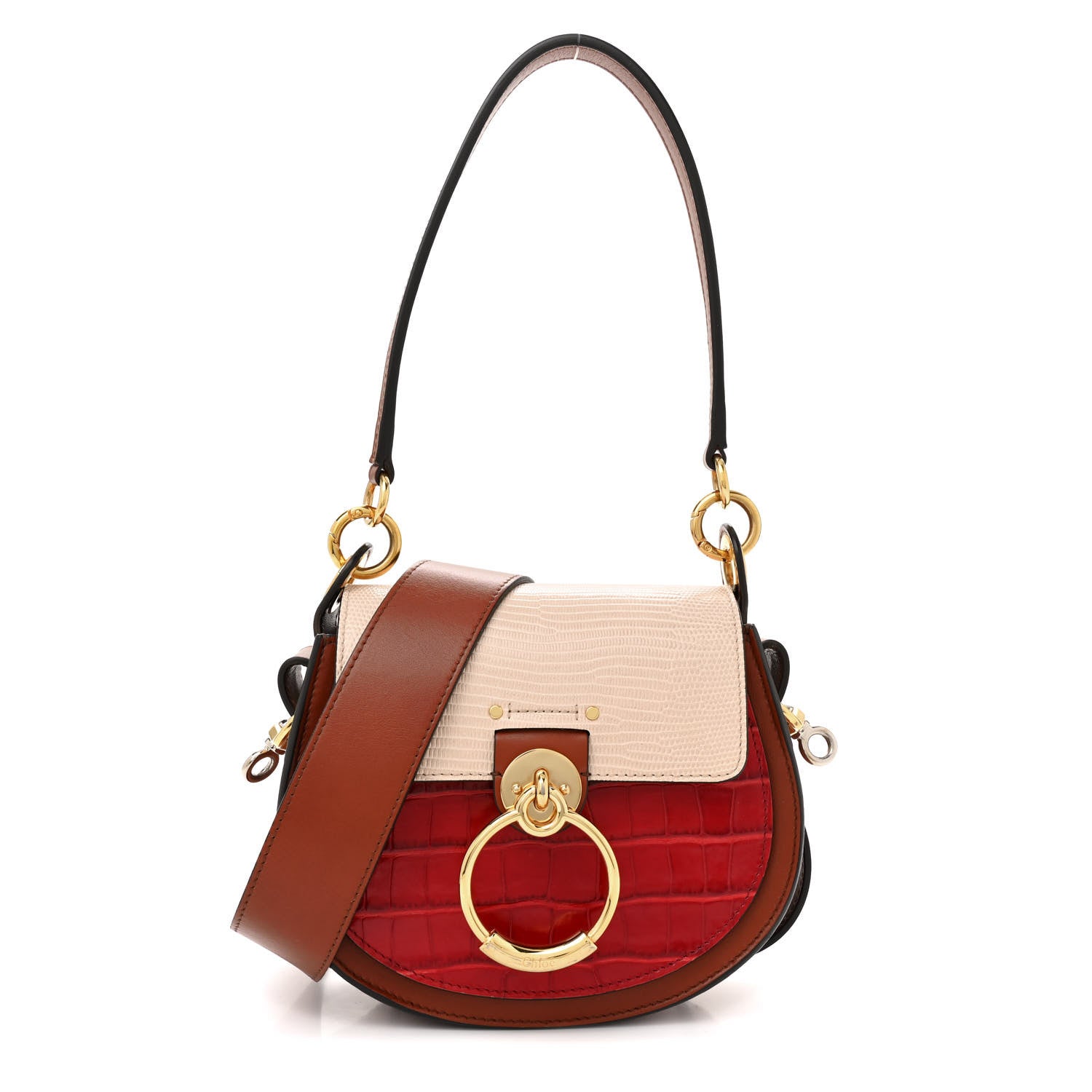 Chloe Calfskin Crocodile Embossed Small Tess Bag Pink Red 1 of 12