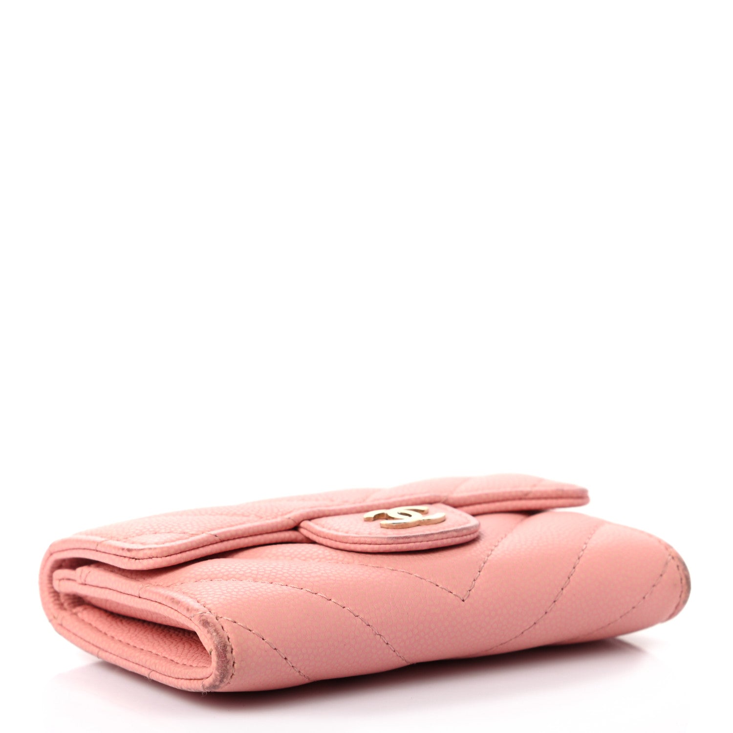 Chanel Caviar Chevron Quilted Flap Card Holder Pink 4 of 8