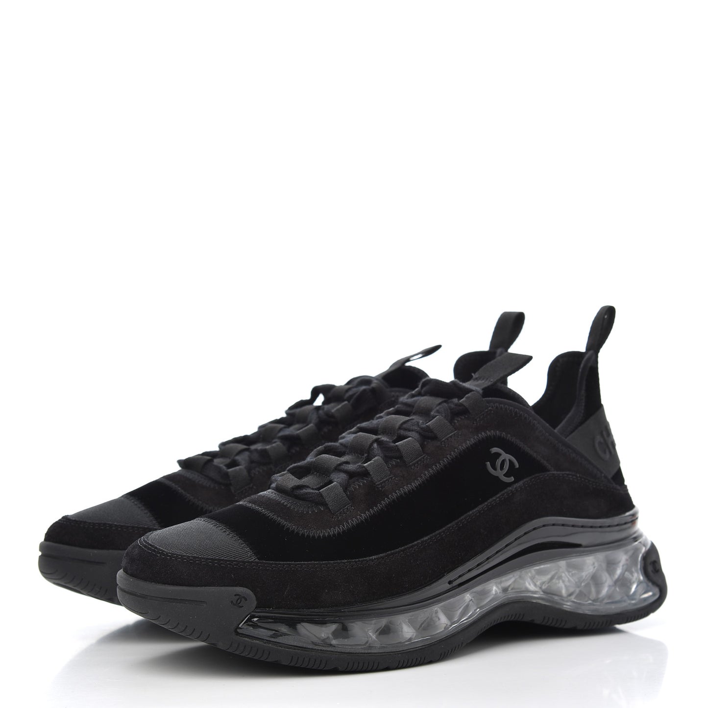 Suede Calfskin Velvet Grosgrain CC Sneakers 40.5 Black