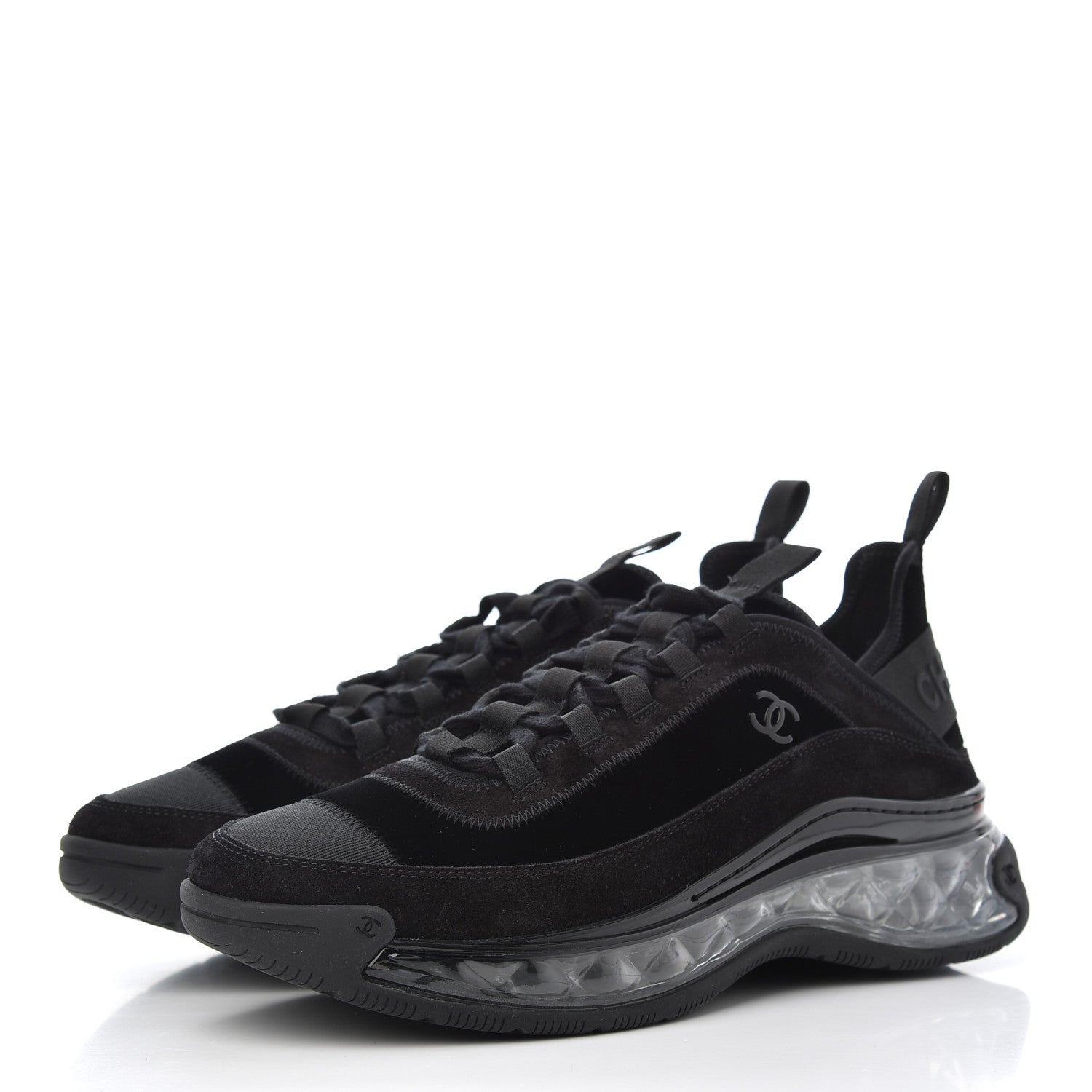 Chanel Suede Calfskin Velvet Grosgrain CC Sneakers 40.5 Black 3 of 9