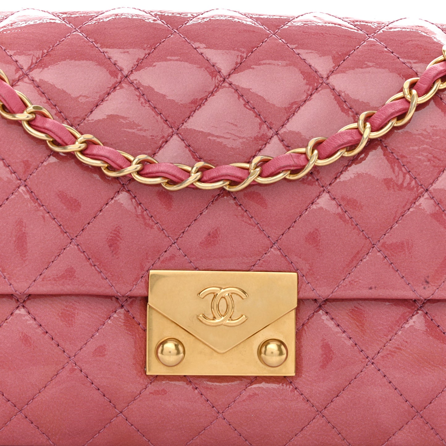 Patent Goatskin Quilted Small 3 Pocket Accordion Flap Pink
