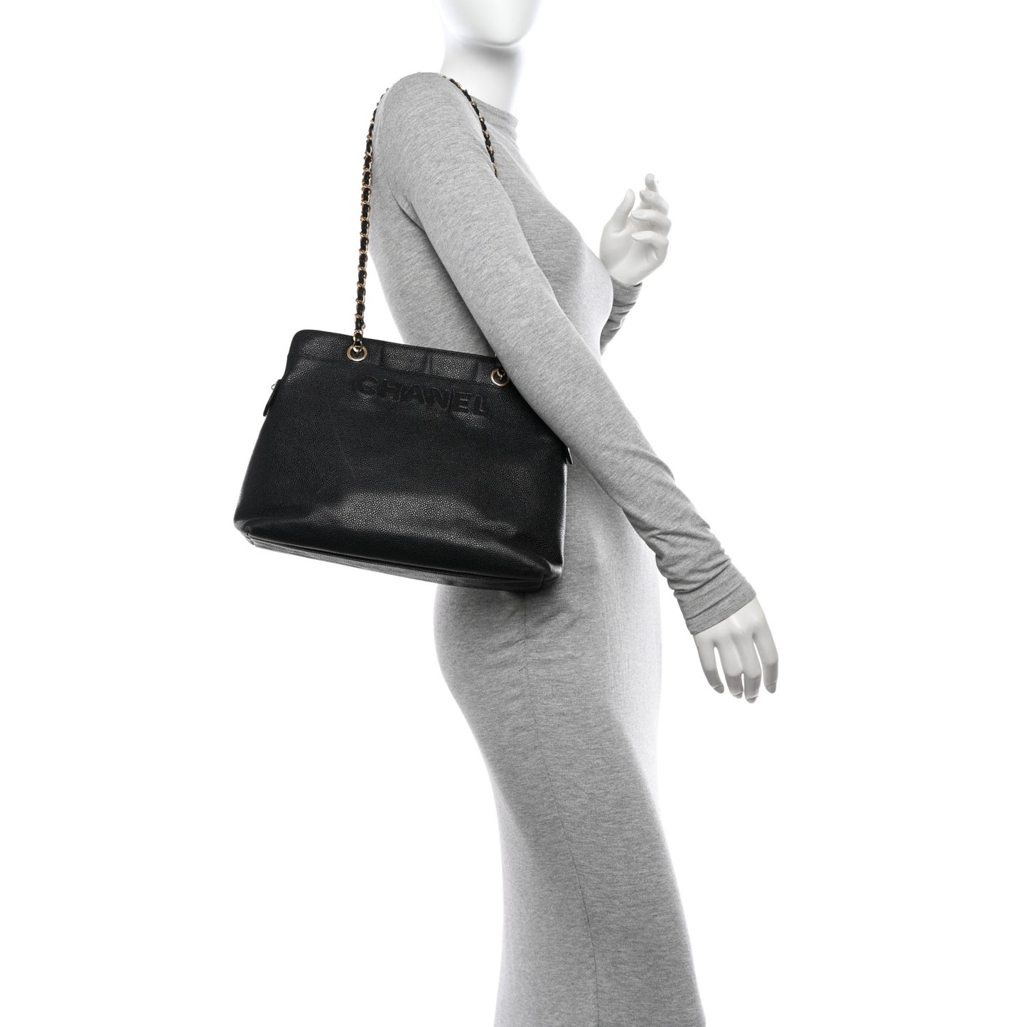 Caviar Logo Shoulder Bag Black