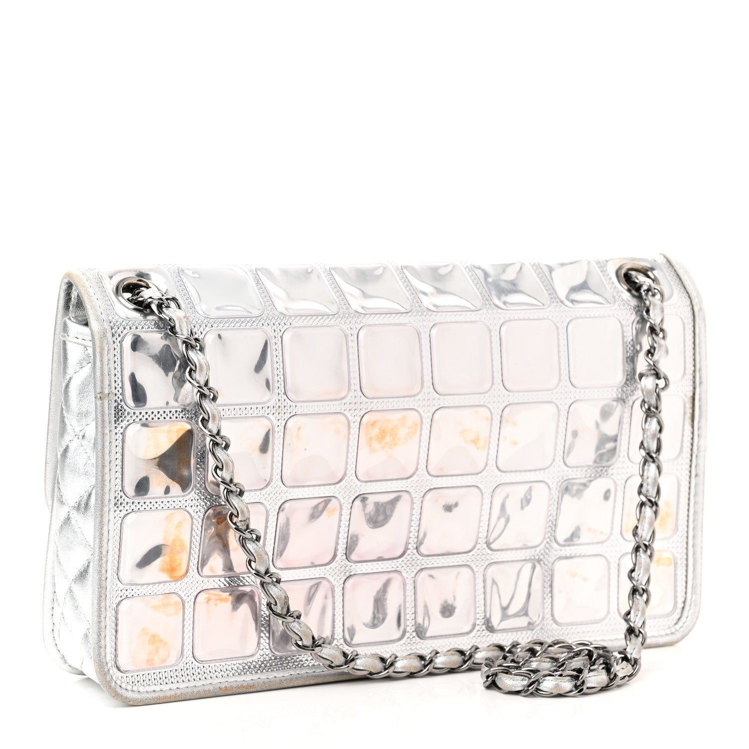 Chanel Vinyl Large Ice Cube Flap Silver 3 of 12