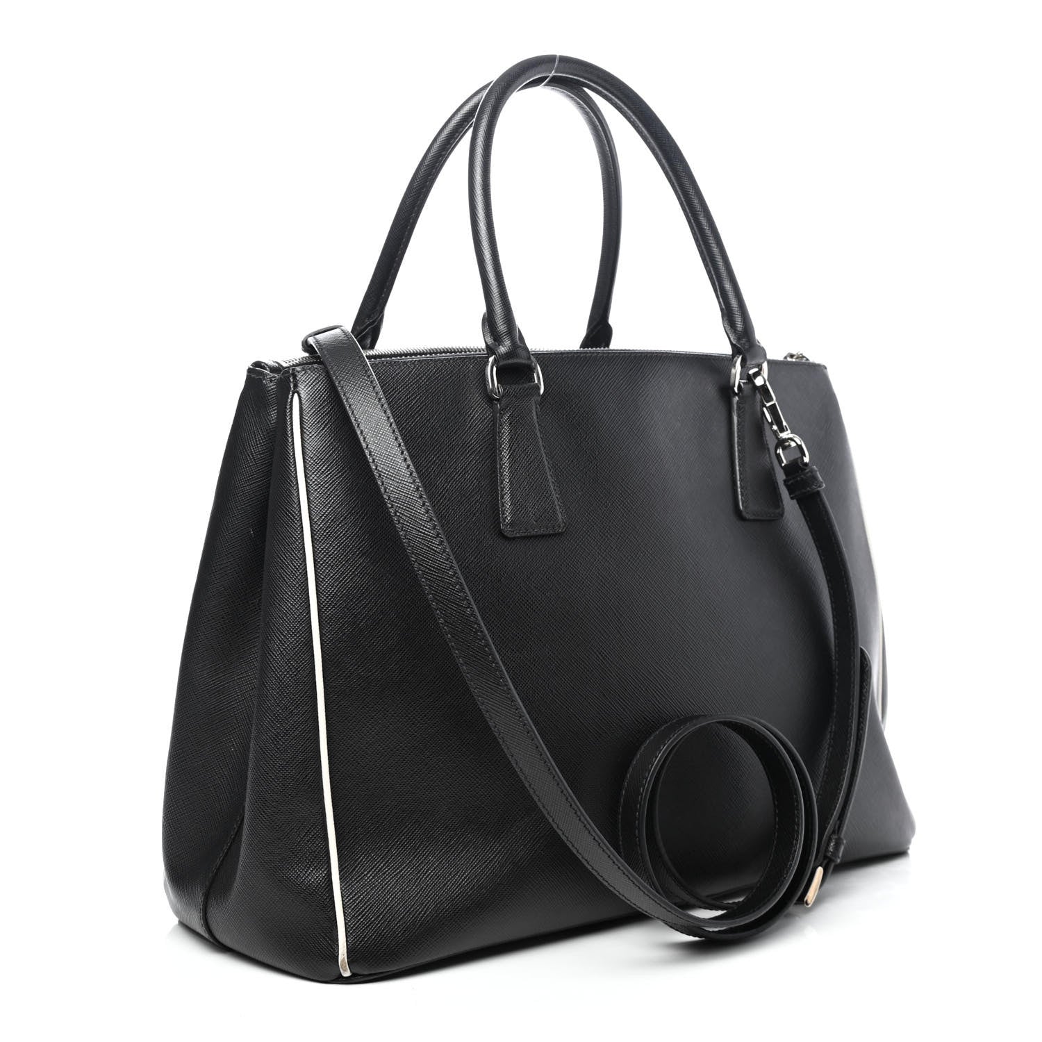 Prada Saffiano Medium Galleria Double Zip Tote Black Talco 2 of 6
