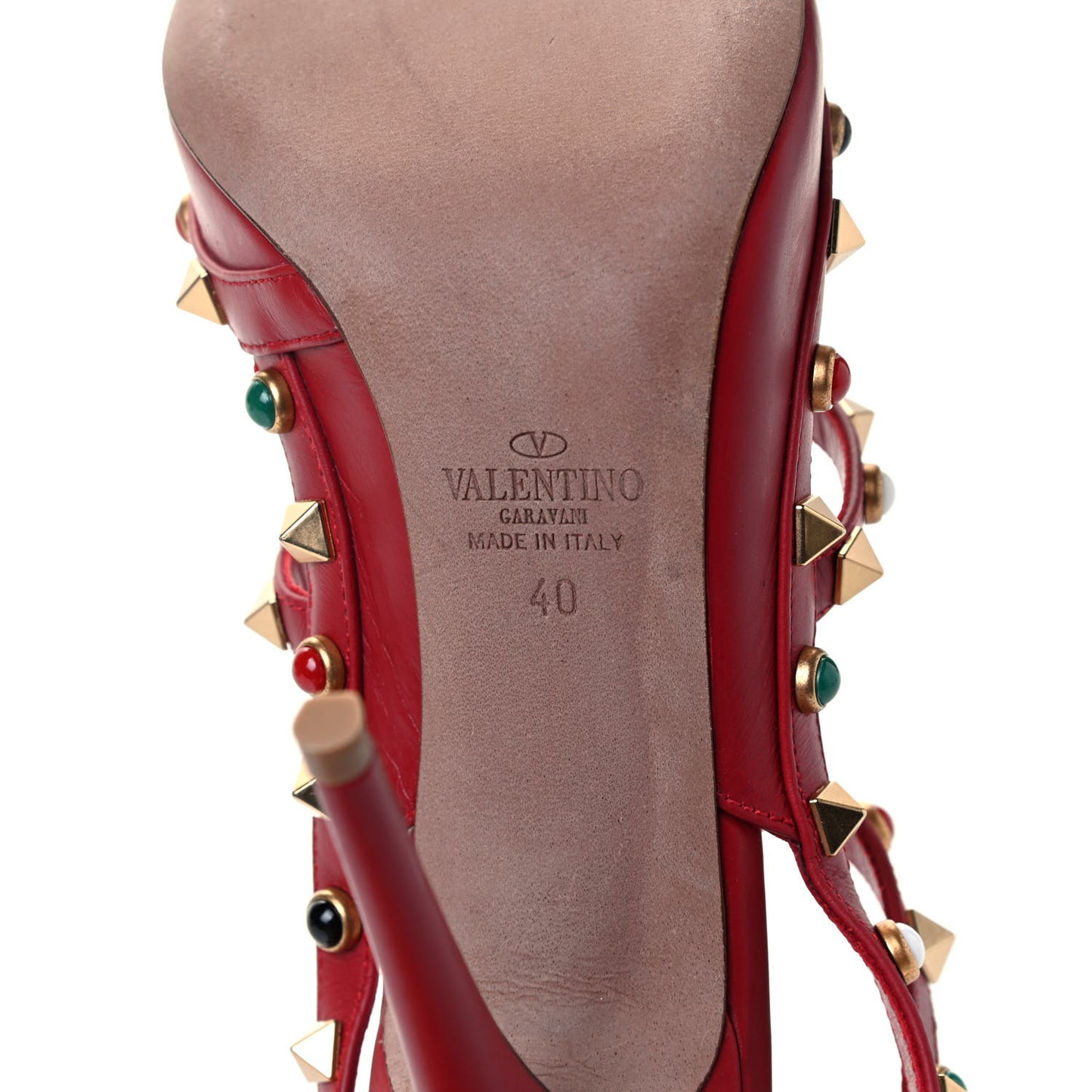 Calfskin Rockstud Rolling Ankle Strap 100mm Pumps 40 Rosso Valentino