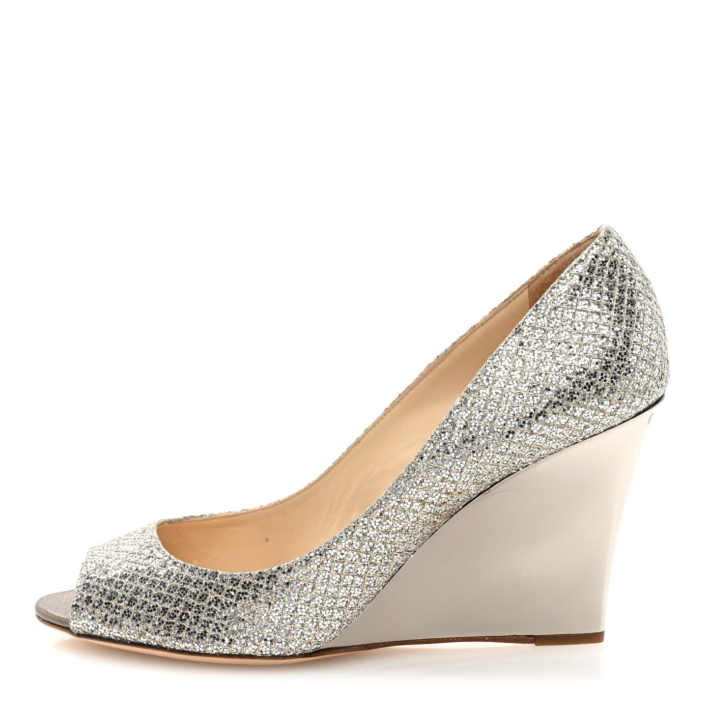 Glitter Fabric Baxen Peep Toe Wedges 38 Silver Gold